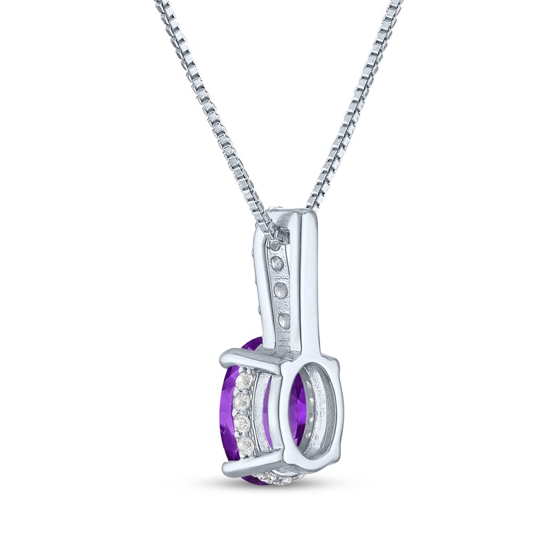 Main Image 3 of Oval-Cut Amethyst & White Lab-Created Sapphire Drop Necklace Sterling Silver 18"