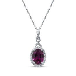 Oval-Cut Rhodolite Garnet & Diamond Drop Necklace 1/10 ct tw 10K White Gold 18"