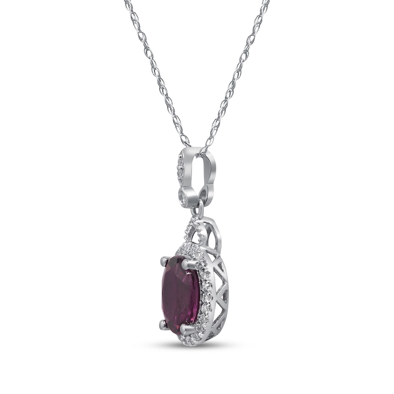 Main Image 2 of Oval-Cut Rhodolite Garnet & Diamond Drop Necklace 1/10 ct tw 10K White Gold 18"