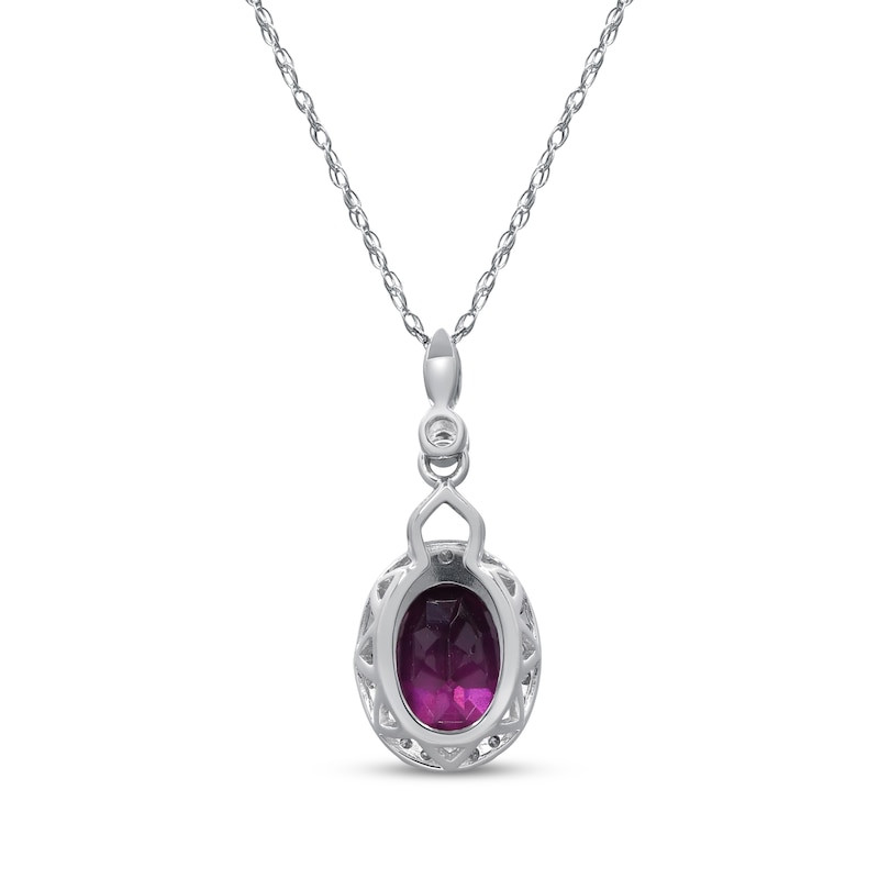 Main Image 3 of Oval-Cut Rhodolite Garnet & Diamond Drop Necklace 1/10 ct tw 10K White Gold 18"