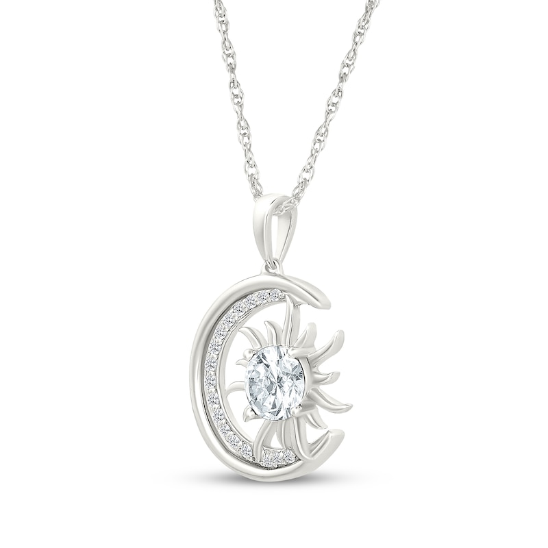 Main Image 2 of White Lab-Created Sapphire Crescent Moon & Sun Necklace Sterling Silver 18"