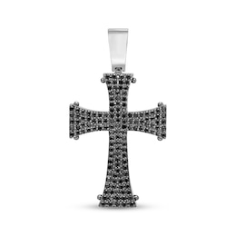 Men's Black Diamond Cross Charm 1 ct tw Sterling Silver