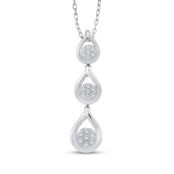 Memories Moments Magic Multi-Diamond Graduated Teardrop Necklace 1/6 ct tw 10K White Gold 18"