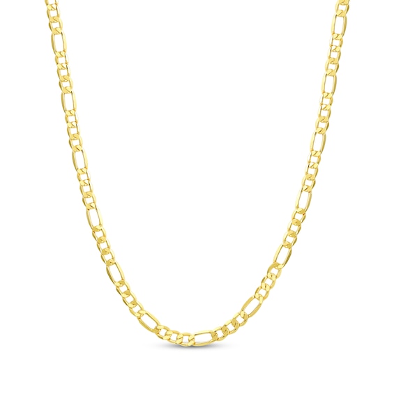 3.4mm Figaro Chain Necklace Hollow 18K Yellow Gold 22"