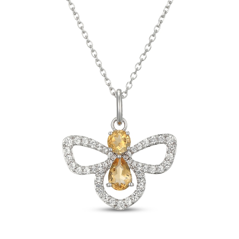 Main Image 1 of Pear-Shaped & Round-Cut Citrine & White Lab-Created Sapphire Firefly Necklace Sterling Silver 18"