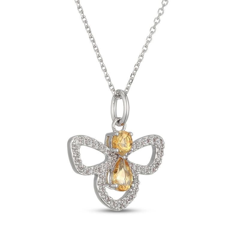 Main Image 2 of Pear-Shaped & Round-Cut Citrine & White Lab-Created Sapphire Firefly Necklace Sterling Silver 18"