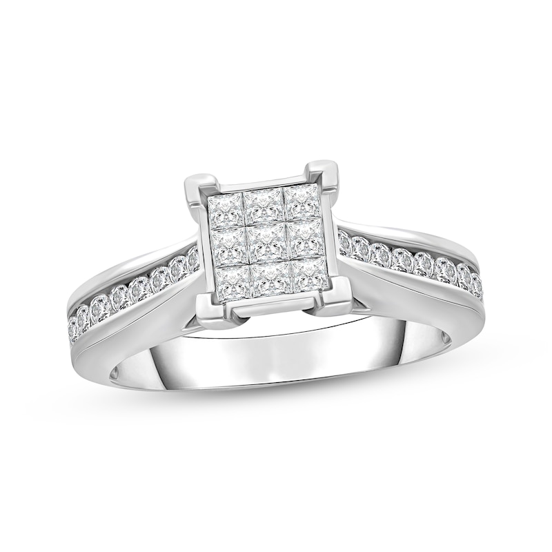Main Image 1 of Adore Princess-Cut Multi-Diamond Engagement Ring 1 ct tw 10K White Gold