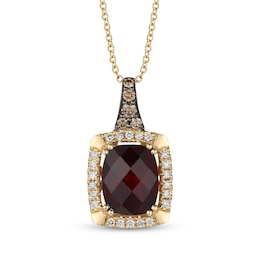 Le Vian Cushion-Cut Garnet Necklace 1/4 ct tw Diamonds 14K Honey Gold 20"