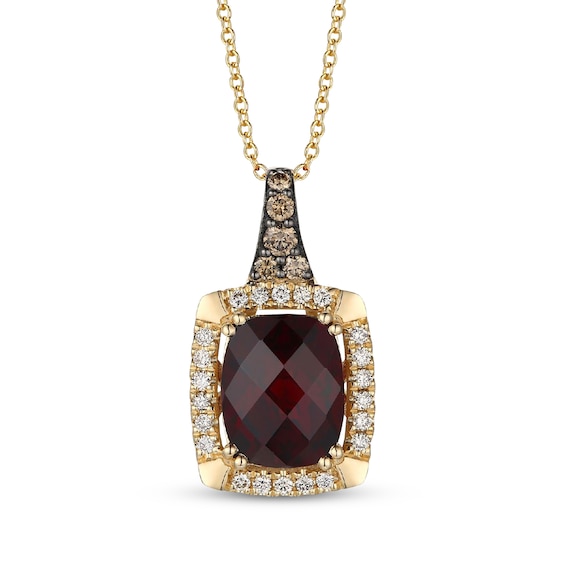 Le Vian Cushion-Cut Garnet Necklace 1/4 ct tw Diamonds 14K Honey Gold 20"