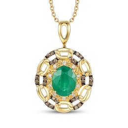 Le Vian Oval-Cut Emerald Link Frame Necklace 1/5 ct tw Diamonds 14K Honey Gold 20"