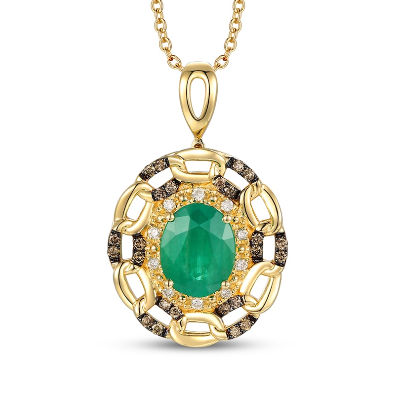 Main Image 1 of Le Vian Oval-Cut Emerald Link Frame Necklace 1/5 ct tw Diamonds 14K Honey Gold 20"