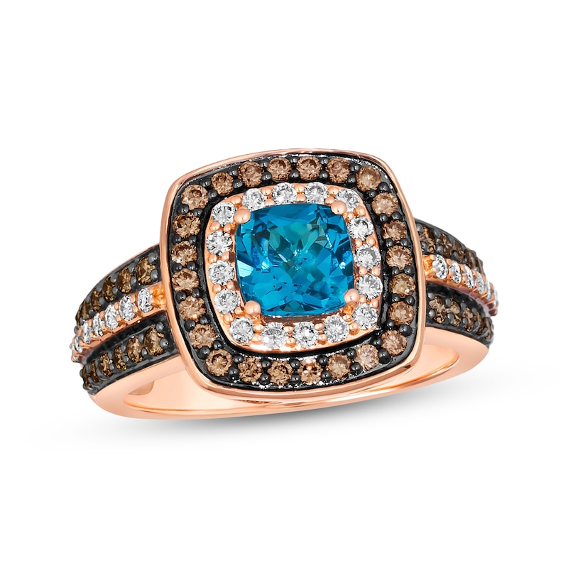 Main Image 1 of Le Vian Cushion-Cut Blue Topaz Ring 7/8 ct tw Diamonds 14K Strawberry Gold