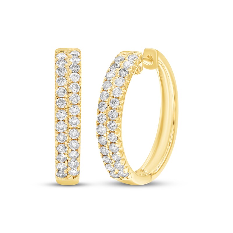 Main Image 1 of Diamond Two-Row Hoop Earrings 1 ct tw 10K Yellow Gold
