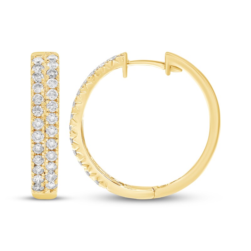Main Image 3 of Diamond Two-Row Hoop Earrings 1 ct tw 10K Yellow Gold
