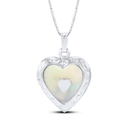 Heart-Shaped Mother-of-Pearl Locket Necklace Sterling Silver 18"