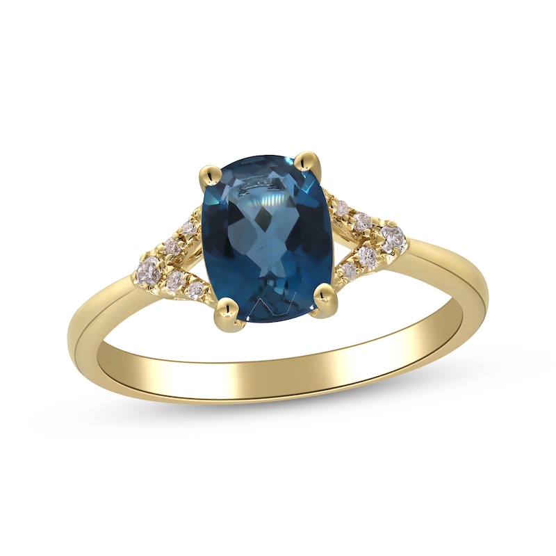 Main Image 1 of Cushion-Cut London Blue Topaz & Diamond Ring 1/20 ct tw 10K Yellow Gold