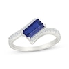 Thumbnail Image 1 of Baguette-Cut Blue Lab-Created Sapphire & White Lab-Created Sapphire Bypass Ring Sterling Silver