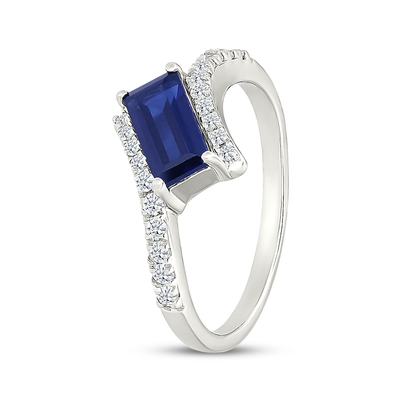 Main Image 2 of Baguette-Cut Blue Lab-Created Sapphire & White Lab-Created Sapphire Bypass Ring Sterling Silver