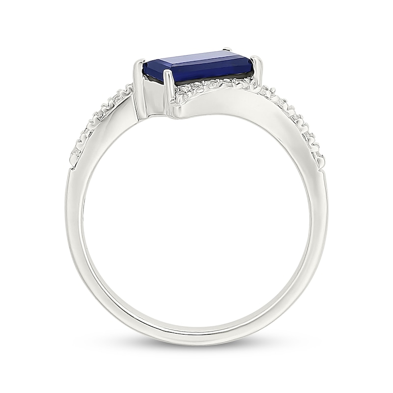 Main Image 3 of Baguette-Cut Blue Lab-Created Sapphire & White Lab-Created Sapphire Bypass Ring Sterling Silver