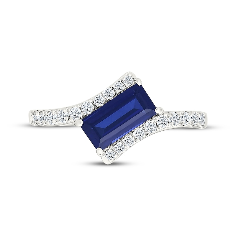 Main Image 4 of Baguette-Cut Blue Lab-Created Sapphire & White Lab-Created Sapphire Bypass Ring Sterling Silver
