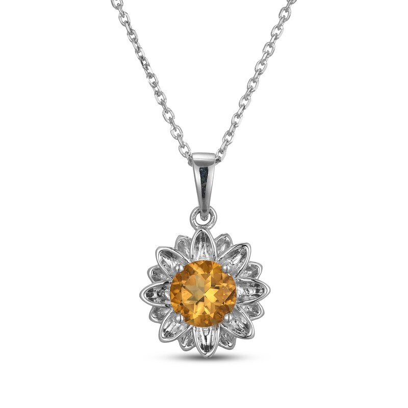 Main Image 2 of Citrine Flower Necklace & Stud Earrings Gift Set Sterling Silver