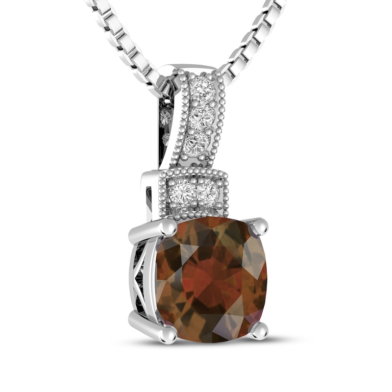 Main Image 2 of Cushion-Cut Garnet & White Topaz Milgrain Necklace Sterling Silver 18"