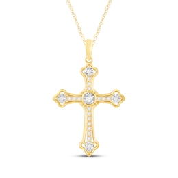 Diamond Flared Cross Necklace 1/6 ct tw 10K Yellow Gold 18"
