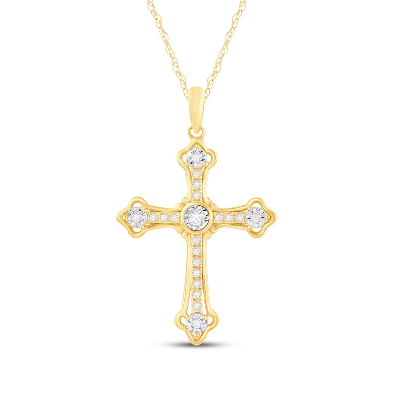 Main Image 1 of Diamond Flared Cross Necklace 1/6 ct tw 10K Yellow Gold 18"