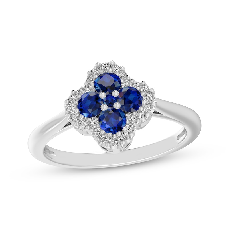 Main Image 1 of Blue & White Lab-Created Sapphire Clover Ring Sterling Silver