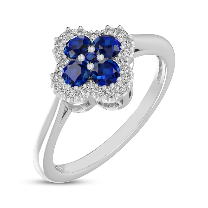 Main Image 2 of Blue & White Lab-Created Sapphire Clover Ring Sterling Silver