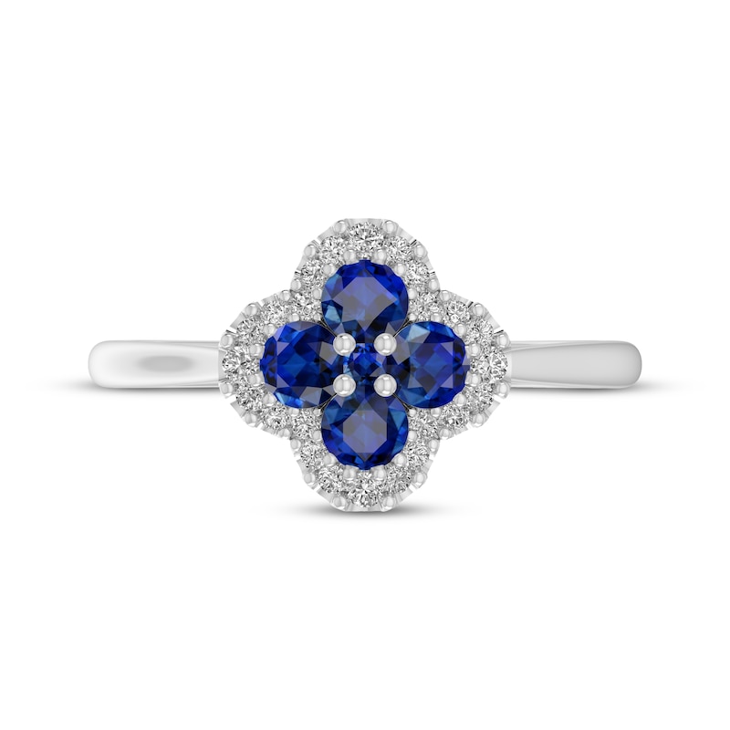 Main Image 3 of Blue & White Lab-Created Sapphire Clover Ring Sterling Silver