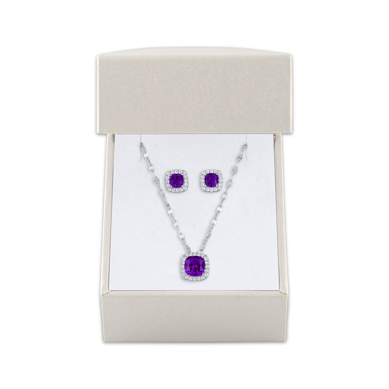 Main Image 4 of Cushion-Cut Amethyst & White Lab-Created Sapphire Gift Set Sterling Silver