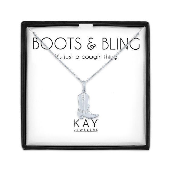 Cowgirl Boot Necklace with Diamond Accents Sterling Silver 18"