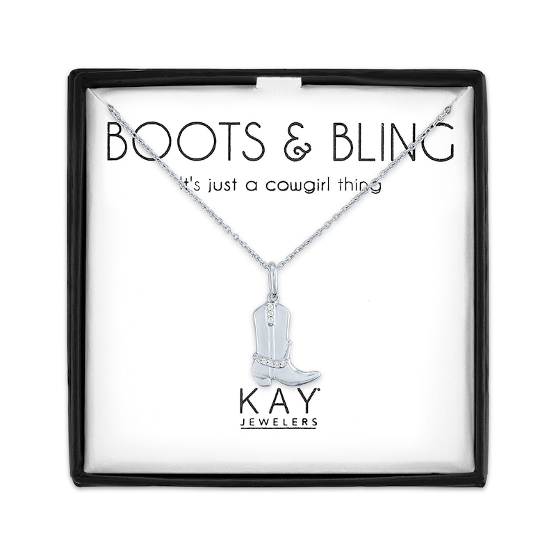 Main Image 1 of Cowgirl Boot Necklace with Diamond Accents Sterling Silver 18"