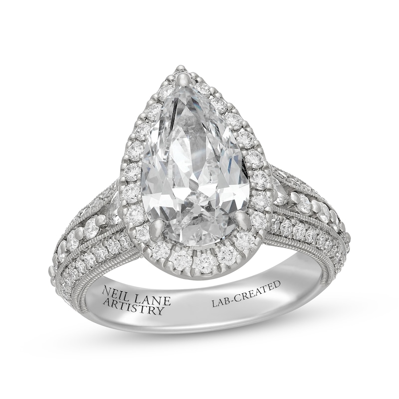 Main Image 1 of Neil Lane Artistry Heritage Pear-Shaped Lab-Grown Diamond Halo Engagement Ring 4 ct tw Platinum