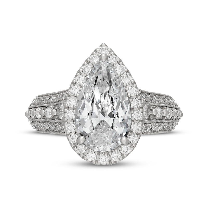 Main Image 3 of Neil Lane Artistry Heritage Pear-Shaped Lab-Grown Diamond Halo Engagement Ring 4 ct tw Platinum
