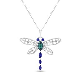 Marquise-Cut Lab-Created Alexandrite & Lab-Created Sapphire Dragonfly Necklace Sterling Silver 18"