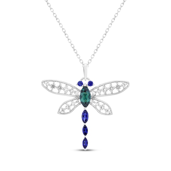 Marquise-Cut Lab-Created Alexandrite & Lab-Created Sapphire Dragonfly Necklace Sterling Silver 18"