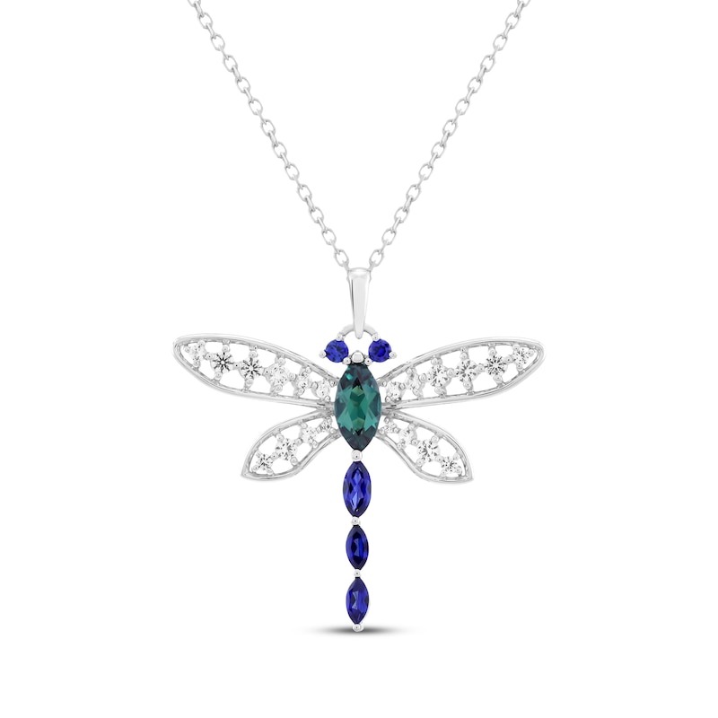 Main Image 1 of Marquise-Cut Lab-Created Alexandrite & Lab-Created Sapphire Dragonfly Necklace Sterling Silver 18"