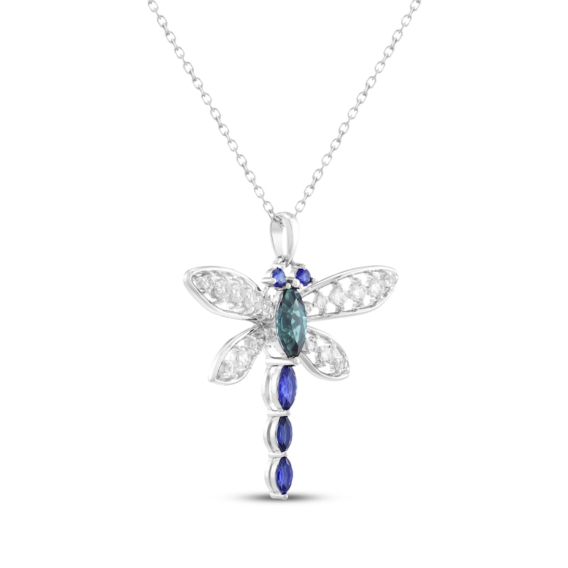 Main Image 2 of Marquise-Cut Lab-Created Alexandrite & Lab-Created Sapphire Dragonfly Necklace Sterling Silver 18"