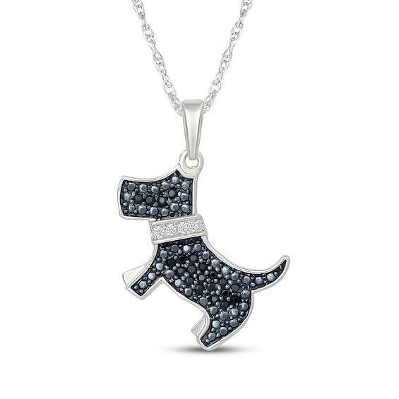 Black & White Diamond Dog Necklace 1/10 ct tw Sterling Silver 18"
