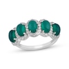 Thumbnail Image 1 of Oval-Cut Dyed Green Chalcedony & White Lab-Created Sapphire Five-Stone Halo Ring Sterling Silver