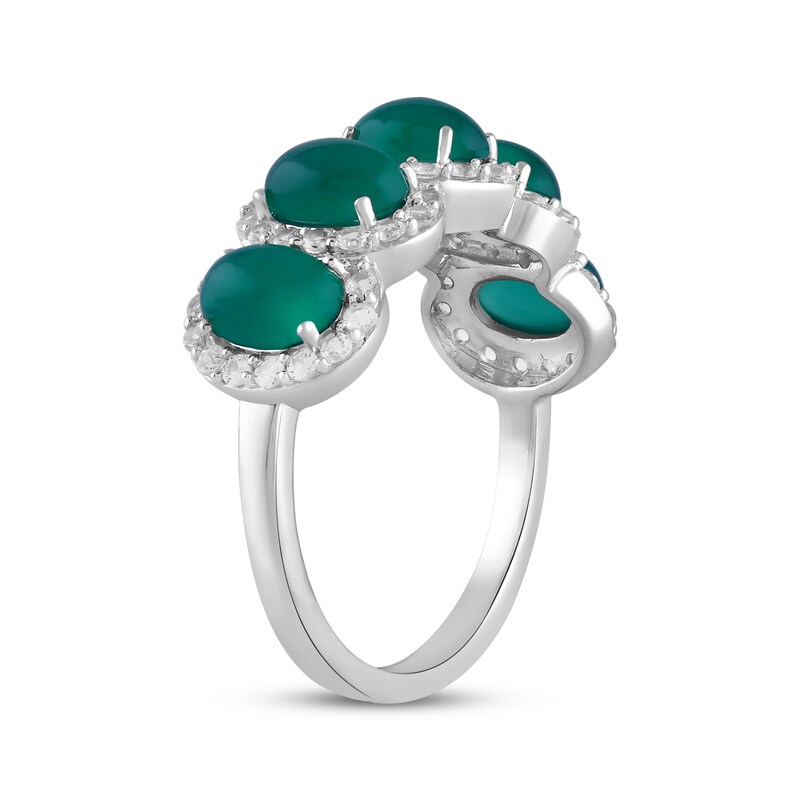 Main Image 2 of Oval-Cut Dyed Green Chalcedony & White Lab-Created Sapphire Five-Stone Halo Ring Sterling Silver