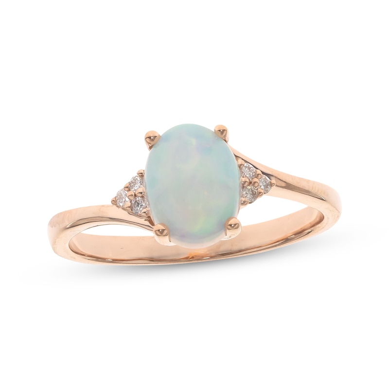 Main Image 1 of Oval-Cut Opal & Diamond Ring 1/15 ct tw 10K Rose Gold