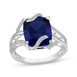 Cushion-Cut Blue Lab-Created Sapphire & White Lab-Created Sapphire Swirl Ring Sterling Silver
