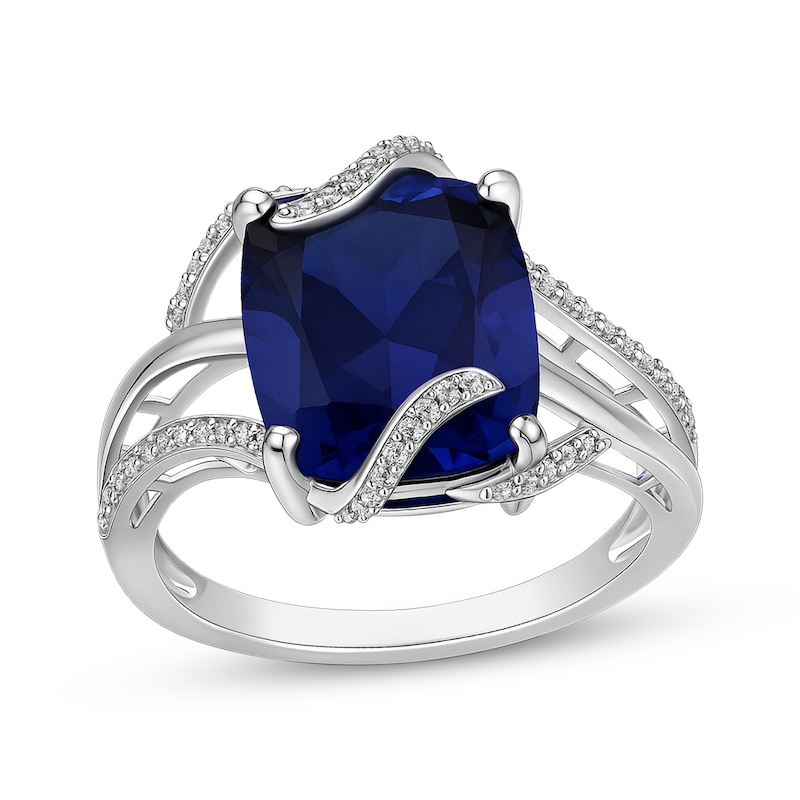 Main Image 1 of Cushion-Cut Blue Lab-Created Sapphire & White Lab-Created Sapphire Swirl Ring Sterling Silver