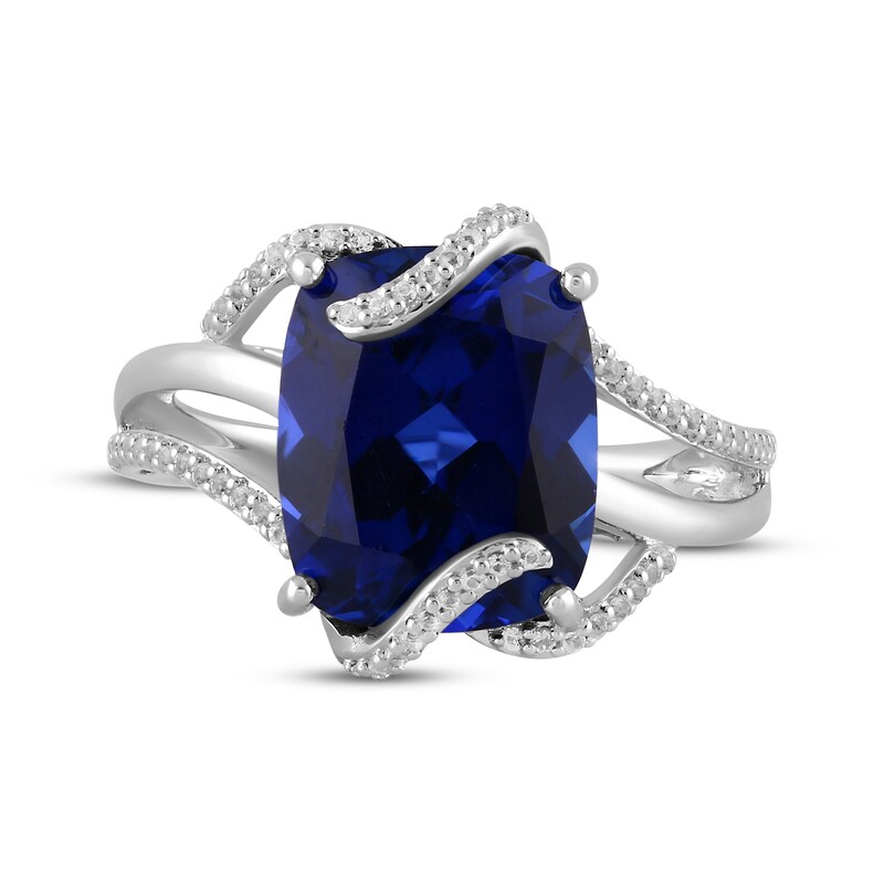 Main Image 3 of Cushion-Cut Blue Lab-Created Sapphire & White Lab-Created Sapphire Swirl Ring Sterling Silver