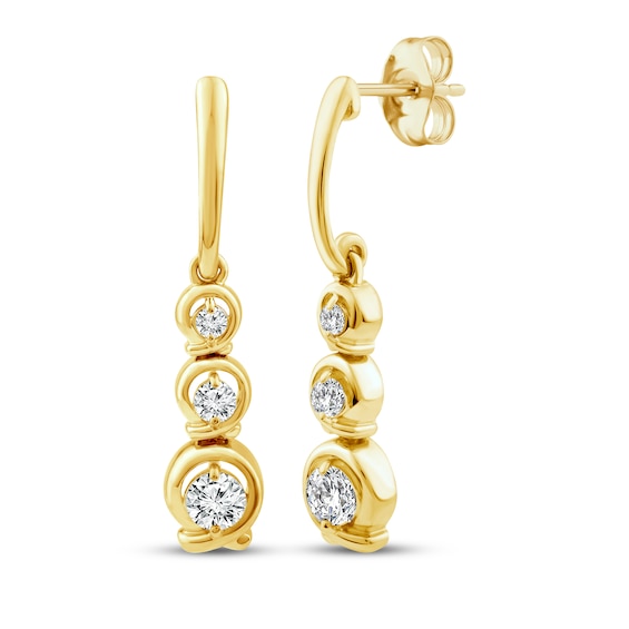 Memories Moments Magic Lab-Grown Diamond Three-Stone Drop Earrings 1/2 ct tw 10K Yellow Gold