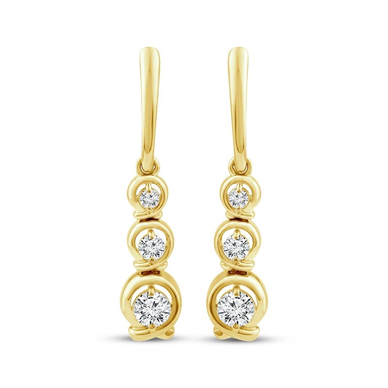Main Image 2 of Memories Moments Magic Lab-Grown Diamond Three-Stone Drop Earrings 1/2 ct tw 10K Yellow Gold