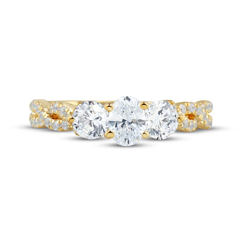 Main Image 3 of Adore Oval & Round-Cut Diamond Three-Stone Engagement Ring 1-1/4 ct tw 14K Yellow Gold